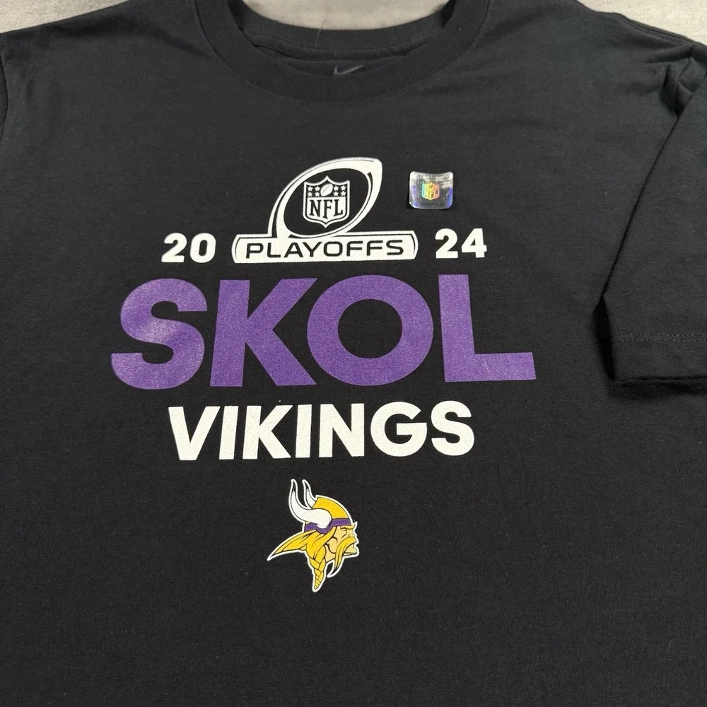 Nike Minnesota Vikings Shirt Men Medium Black Purple Cotton NFL Playoff Football